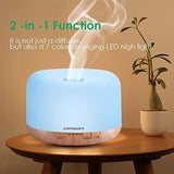 URPOWER OD-501 500ml Aromatherapy Essential Oil Diffuser Humidifier Room Decor Lighting with 4 Timer Settings, 7 LED Color Changing Lamps