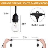 49FT Outdoor String Lights Commercial Grade Weatherproof Yard Lights, 11W Incandescent Bulbs