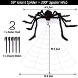 200" Halloween Spider Web + 59" Giant Spider Decorations Fake Spider