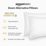 AmazonBasics Down Alternative Bed Pillows for Stomach and Back Sleepers - 2-Pack, Soft Density, Standard