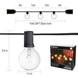 2-Pack 25Ft Outdoor Patio String Lights with 25 Clear Globe G40 Bulbs