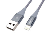AmazonBasics Double Braided Nylon Lightning to USB Cable, Advanced Collection, MFi Certified iPhone Charger, Dark Grey, 10 Foot