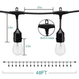48 FT Outdoor String Lights Commercial Great Weatherproof Strand Edison Vintage 15 Bulbs