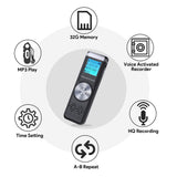 32GB Digital Voice Recorder,TENSAFEE Dictaphone Sound Activated Recorder, Portable Rechargeable HD Audio Recorder