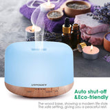 URPOWER OD-501 500ml Aromatherapy Essential Oil Diffuser Humidifier Room Decor Lighting with 4 Timer Settings, 7 LED Color Changing Lamps