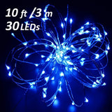 10ft 16 Pack Blue LED String Fairy Lights, 30 LED Waterproof Silver String Wire Lights