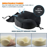 ZAMAT Breathable & Comfortable Memory Foam Travel Neck Pillow, U-Shaped Adjustable Airplane Car Flight Pillow, 360-Degree Head Support (Black)
