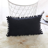 Decorative Throw Pillow Covers with Pom Poms Soft Particles Velvet, Pack of 2, Black
