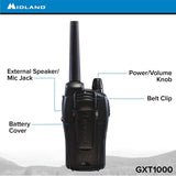 Midland - GXT1000VP4, 50 Channel GMRS Two-Way Radio - Up to 36 Mile Range Walkie Talkie, 142 Privacy Codes, Waterproof (3 Pack) (Black/Silver)