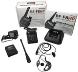 BaoFeng BF-F8HP (UV-5R 3rd Gen) 8-Watt Dual Band Two-Way Radio (136-174MHz VHF & 400-520MHz UHF) Includes Full Kit with Large Battery