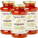 Organico Bello - Organic Gourmet Pasta Sauce - Tomato Basil - 24oz (Pack of 3) - Non GMO, Whole 30 Approved, Gluten Free