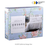 400-Thread-Count 100% Pure Cotton Sheets - 3 Pc Light Blue w Floral Antique Rose Twin Printed Bed Sheet Set,, Fits Mattress Upto 17'' Deep Pocket