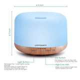 URPOWER OD-501 500ml Aromatherapy Essential Oil Diffuser Humidifier Room Decor Lighting with 4 Timer Settings, 7 LED Color Changing Lamps