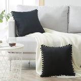 Top Finel Decorative Throw Pillow Covers with Pom Poms Soft Particles Velvet Solid Cushion Covers 12 X 20 for Couch Bedroom Car, Pack of 2, Black