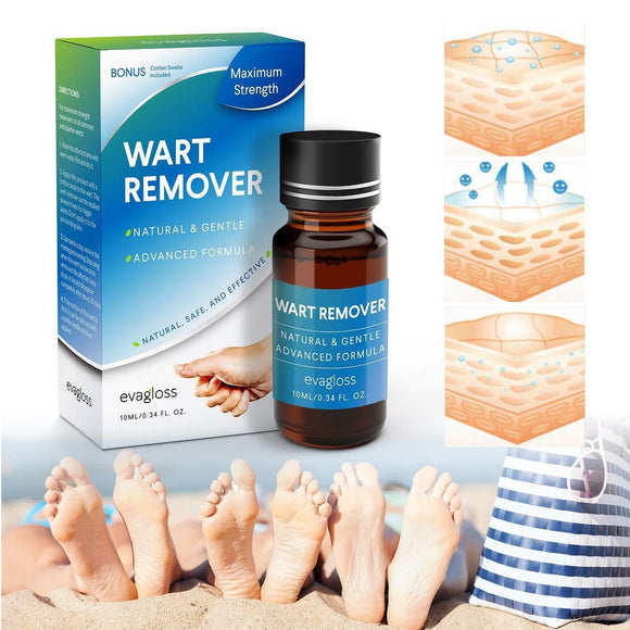 Evagloss Wart Remover Liquid - Maximum Strength- Painlessly Removes Common and Plantar Warts- BONUS Cotton Swabs