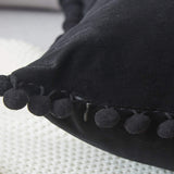 Top Finel Decorative Throw Pillow Covers with Pom Poms Soft Particles Velvet Solid Cushion Covers 12 X 20 for Couch Bedroom Car, Pack of 2, Black