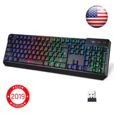 ⭐️KLIM Chroma Wireless Gaming Keyboard - USB with Led Rainbow Lighting - Backlit, Ergonomic, Quiet, Water Resistant - Black RGB PC Windows PS4