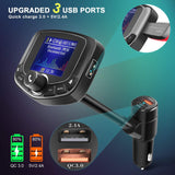 ZEEPORTE Bluetooth FM Transmitter for Car, 1.8" Color Screen Wireless Bluetooth FM Radio Adapter QC3.0 Qucik Charger with EQ Mode, 3 USB Ports