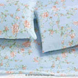 400-Thread-Count 100% Pure Cotton Sheets - 3 Pc Light Blue w Floral Antique Rose Twin Printed Bed Sheet Set,, Fits Mattress Upto 17'' Deep Pocket