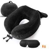 ZAMAT Breathable & Comfortable Memory Foam Travel Neck Pillow, U-Shaped Adjustable Airplane Car Flight Pillow, 360-Degree Head Support (Black)