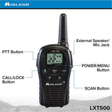 Midland - LXT500VP3, 22 Channel FRS Two-Way Radio with Channel Scan - Up to 24 Mile Range Walkie Talkie, Silent Operation (Pair Pack) (Black)