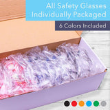 24 Pack of Safety Glasses (24 Protective Goggles in 6 Different Colors) Crystal Clear Eye Protection - Perfect for Construction, Shooting