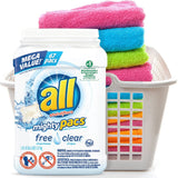 all Mighty Pacs Laundry Detergent, Free Clear for Sensitive Skin, 67 Count, 2 Tubs, 134 Total Loads