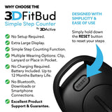 3DFitBud Simple Step Counter Walking 3D Pedometer with Clip and Lanyard, A420S