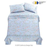 400-Thread-Count 100% Pure Cotton Sheets - 3 Pc Light Blue w Floral Antique Rose Twin Printed Bed Sheet Set,, Fits Mattress Upto 17'' Deep Pocket