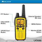 Midland - LXT630VP3, 36 Channel FRS Two-Way Radio - Up to 30 Mile Range Walkie Talkie, 121 Privacy Codes,  (Pair Pack) (Yellow/Black)