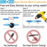 TICONN 6543871333 200PCS Heat Shrink Connectors Kit, Insulated Waterproof Electrical Marine Automotive Wire Crimp Terminals, (3 Colors / 3 Sizes)