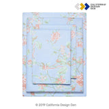 400-Thread-Count 100% Pure Cotton Sheets - 3 Pc Light Blue w Floral Antique Rose Twin Printed Bed Sheet Set,, Fits Mattress Upto 17'' Deep Pocket
