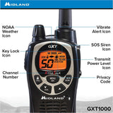 Midland - GXT1000VP4, 50 Channel GMRS Two-Way Radio - Up to 36 Mile Range Walkie Talkie, 142 Privacy Codes, Waterproof (Black/Silver)