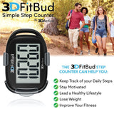 3DFitBud Simple Step Counter Walking 3D Pedometer with Clip and Lanyard, A420S