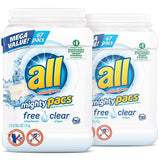 all Mighty Pacs Laundry Detergent, Free Clear for Sensitive Skin, 67 Count, 2 Tubs, 134 Total Loads