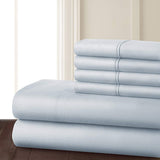 6 Piece Hotel Luxury Soft 1800 Series Premium Bed Sheets Set, Deep Pockets, Hypoallergenic, Wrinkle & Fade Resistant Bedding Set(Calking, Ice Blue)