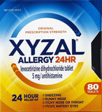 Xyzal Allergy 24 Hour, Allergy Tablet, 80 Count, All Day and Night Relief from Allergy Symptoms Including Sneezing